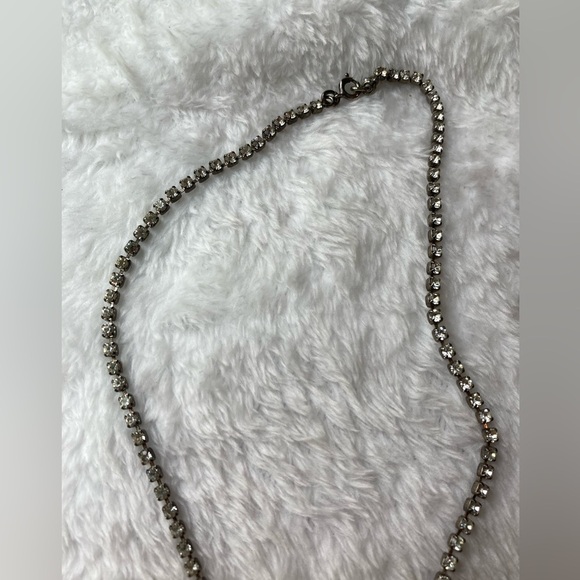 Vintage Prong Set Black & Clear Rhinestones Necklace - Picture 6 of 9